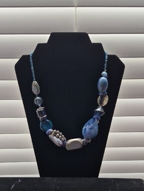 Blue Mixed-Bead Statement Necklace - Unbranded